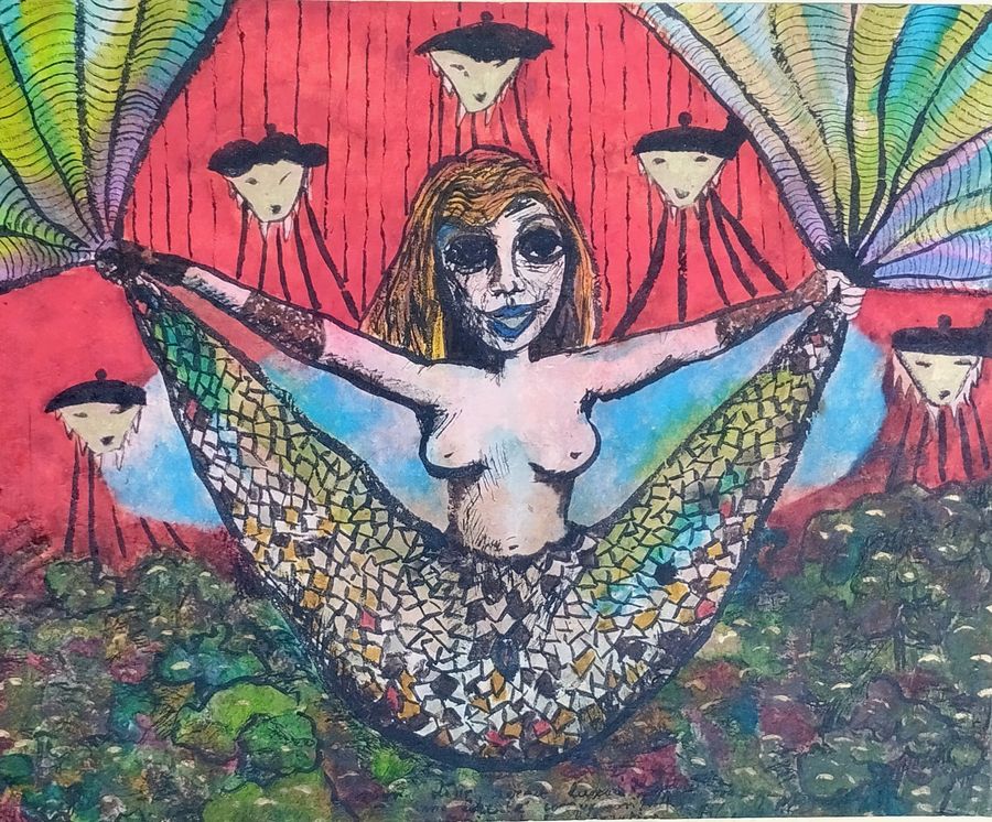 vie liberté - encre et pigment sur papier tibétain marouflé sur toile et verni - format 30x40cm